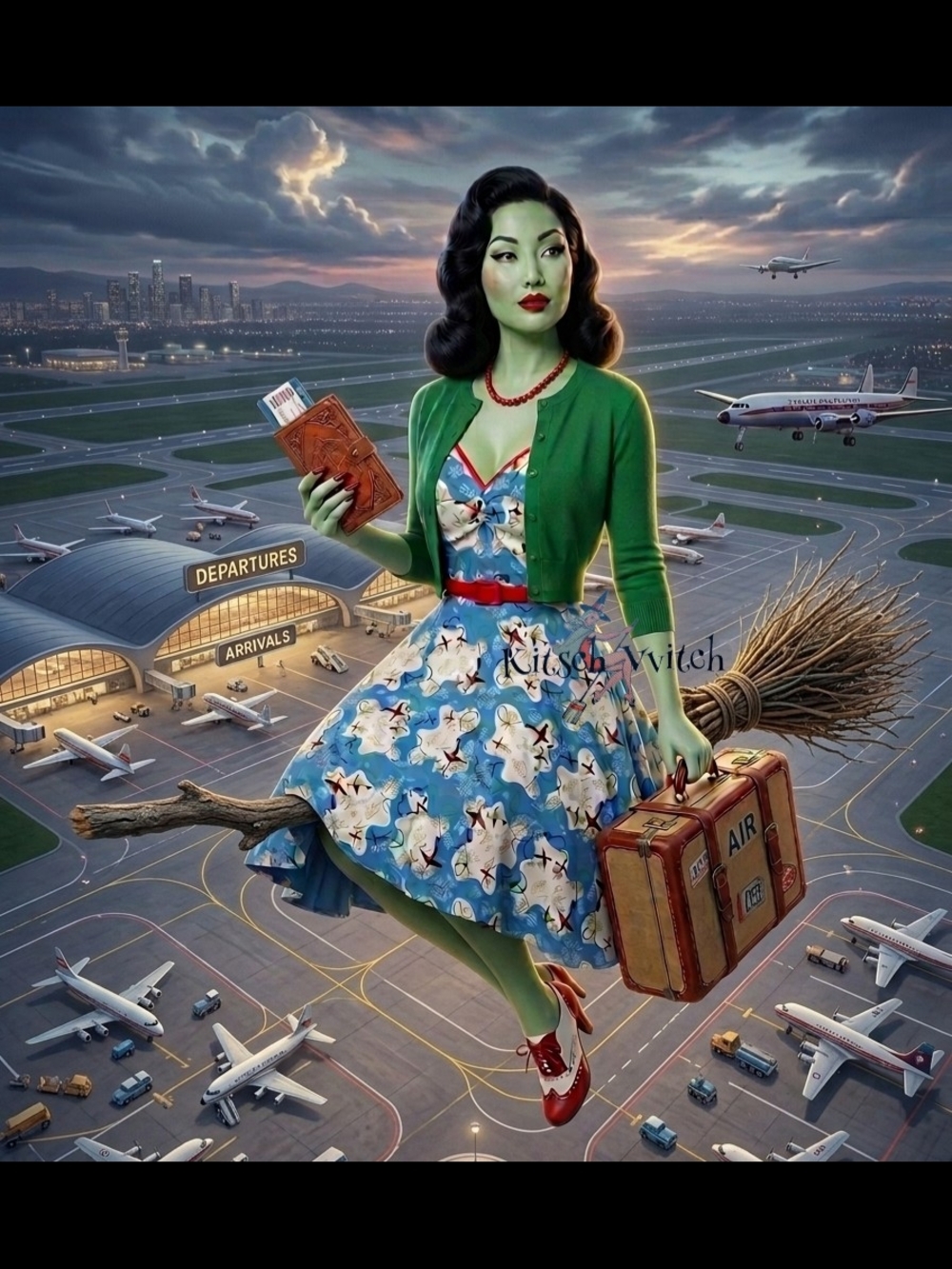 ✈️✨️Defy Gravity!Pin-Up Couture x Mary Blair "Bon Voyage" Heidi Airplanes M NWOT